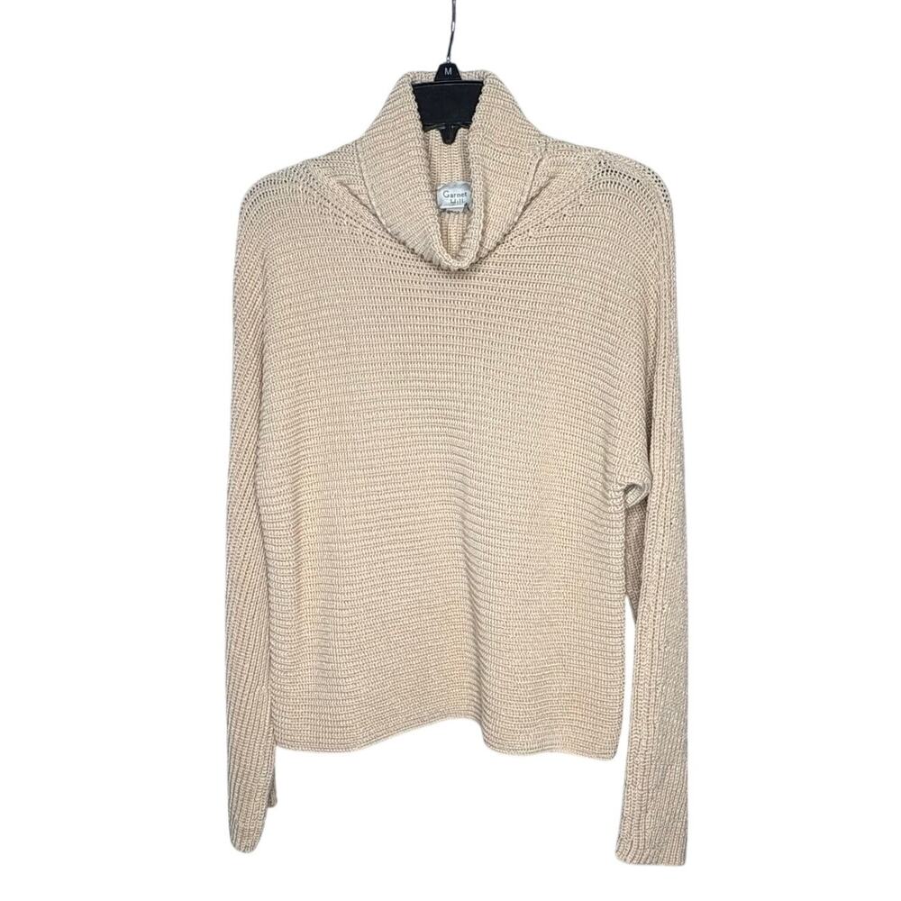 Garnet Hill Cotton Turtleneck Ribbed Knit Cream Drop Shoulder Boxy Sweater Large
